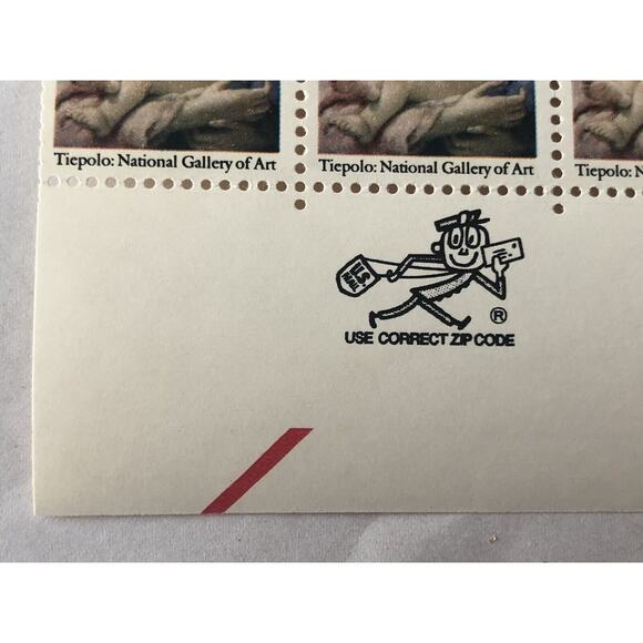 Vintage 1982 USPS Block of 20 Mr Zip 20c MNH Christmas Madonna & Child Tiepolo - Picture 4 of 6